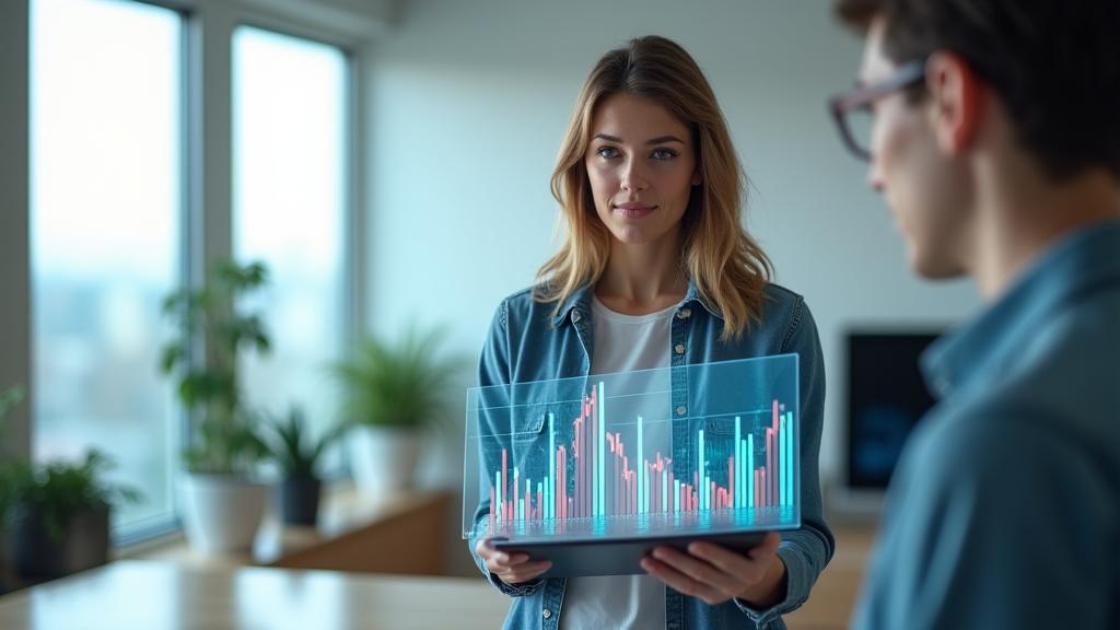 Visión general de servicios financieros: una persona analizando gráficos financieros con tablet.